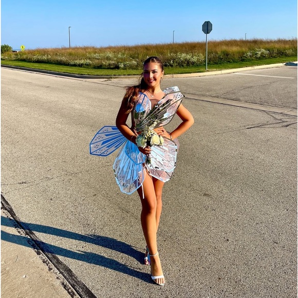 Sheer Nude and Silver Mirrored Cocktail Dress prom dress - Picture 7 of 17